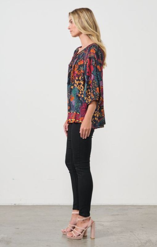 HF2693 tie blouse tropical print black holmes_fallon princessbazaar