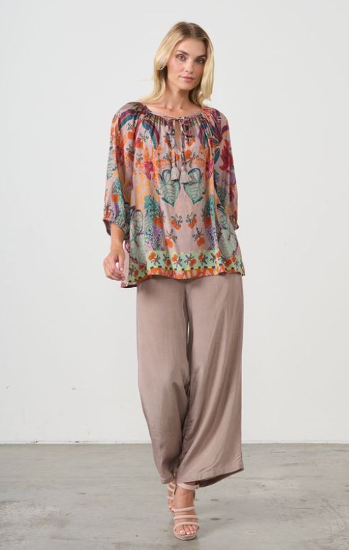 HF2693 tie blouse mushroom tropical print holmes_fallon princessbazaar