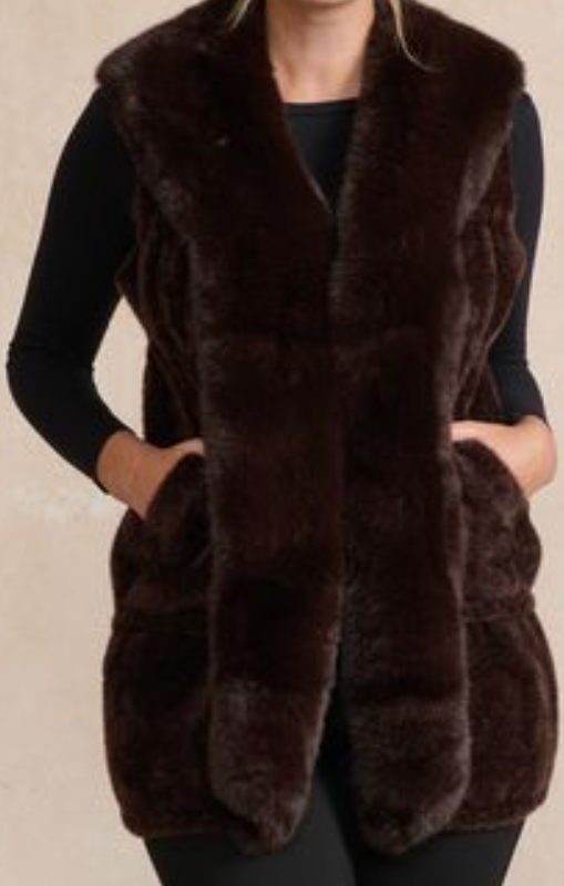 HF2771 Chrissy Long faux fur vest Chocolate holmes_fallon princess bazaar