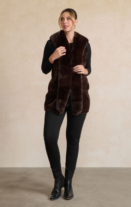 HF2771 Chrissy Long faux fur vest Chocolate holmes_fallon princess bazaar
