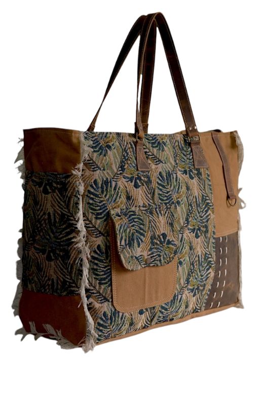 Hopofly canvas and leather mosaic. weekender bag princess bazaar1
