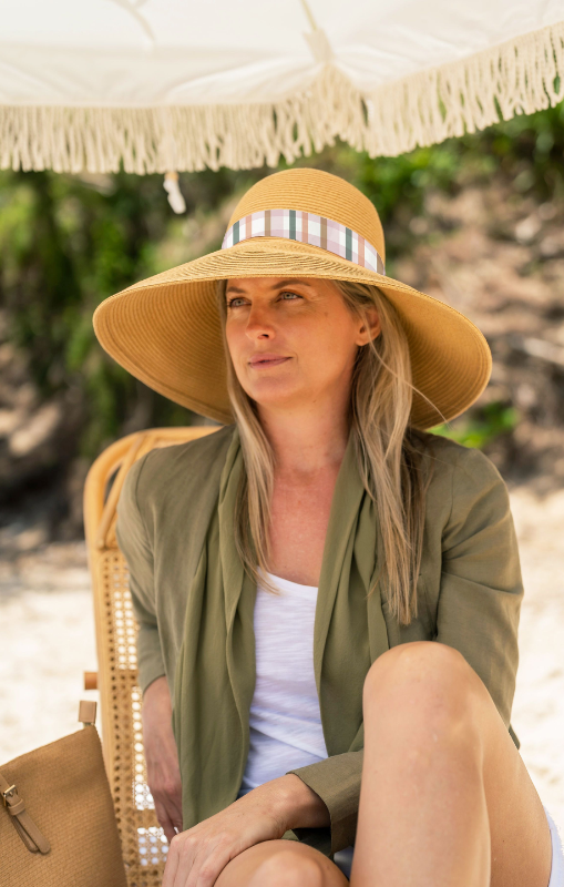 Sundaise - Isla - Wide Down Brim - Check Trim - SH623