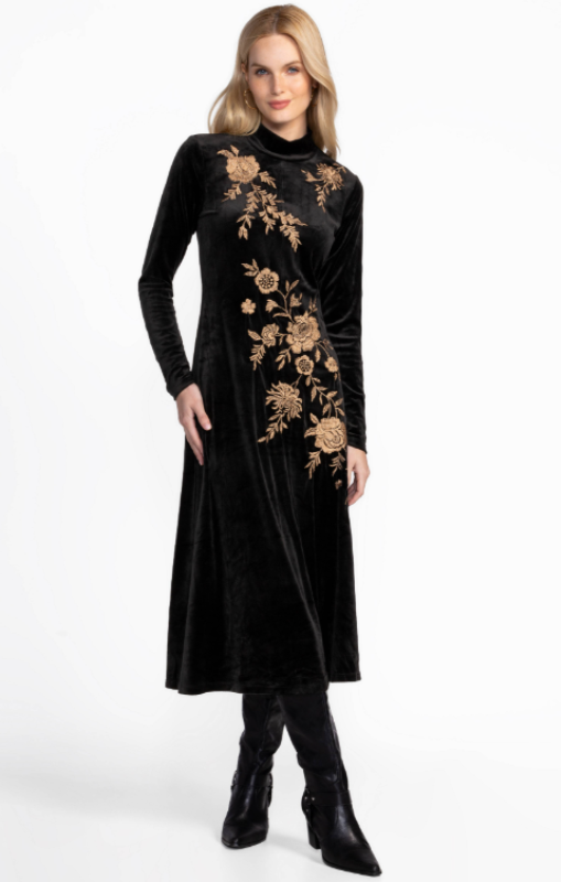 johnny was black dress Johnny Was - Stretch Velvet Mock Neck Dress - Lenon - Black - last one