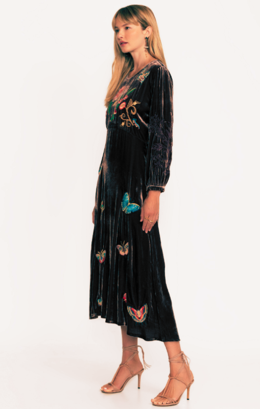 Johnny Was - VELVET EFFORTLESS MIDI DRESS - Black - Luciana