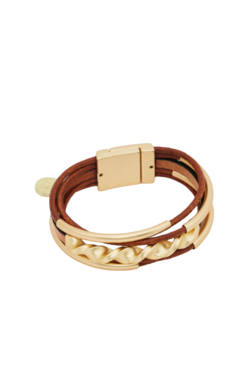 Holiday - KAUR BRACELET - DARK TAN + GOLD - J-B1141