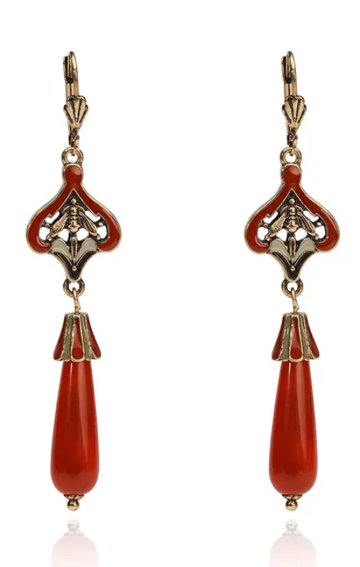 Lovett_Co-VintageStyleRedAgateEarrings-NaturalStoneLongDropEarrings-11850princessbazaar1