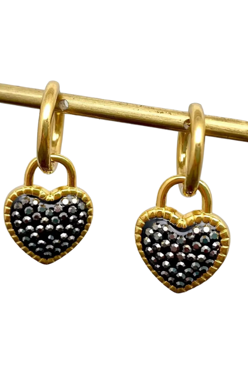 MIO64964 black heart huggie earrings princess bazaar
