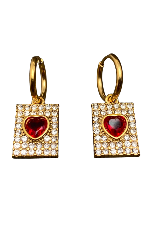MIO68847 red heart _zirconia huggie earrings princess bazaar