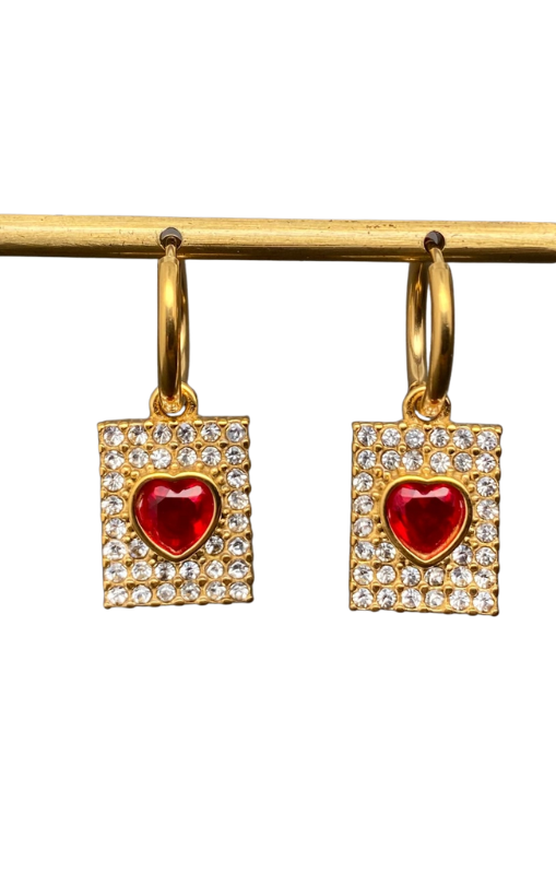 MIO68847 red heart _zirconia huggie earrings princess bazaar