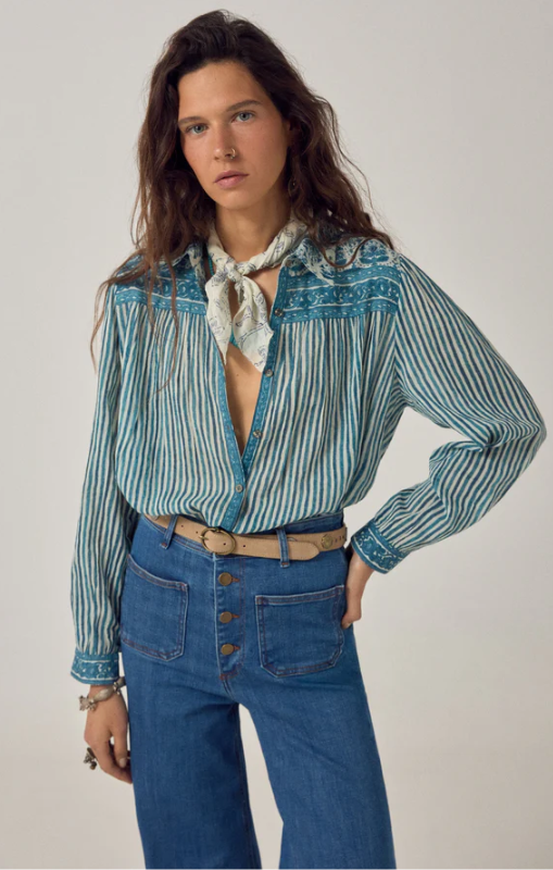MaisonHotel-MariaShirt-BlueInk-MediterraneanStripesPRINCESSBAZZAR1