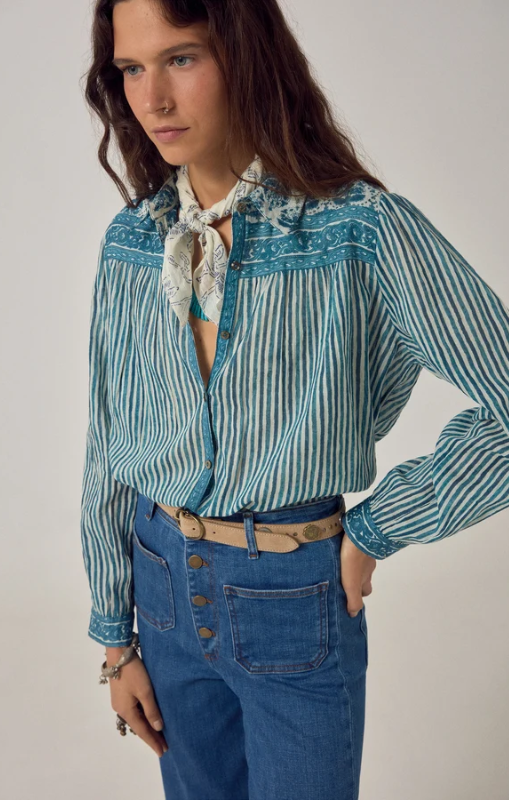 MaisonHotel-MariaShirt-BlueInk-MediterraneanStripesPRINCESSBAZZAR1
