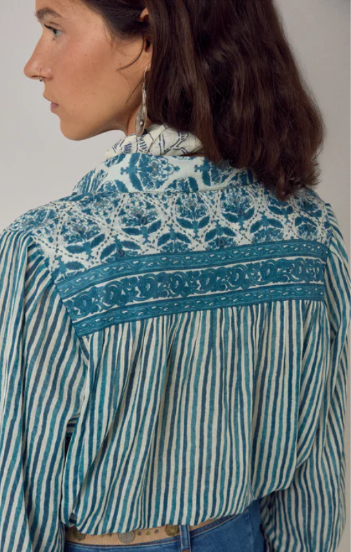 MaisonHotel-MariaShirt-BlueInk-MediterraneanStripesPRINCESSBAZZAR1