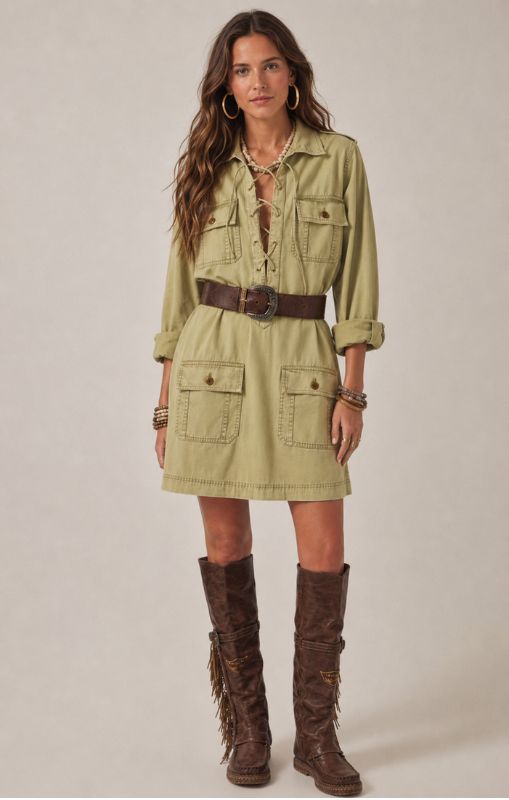 Maison Hotel - Thalassa Short Dress - Khaki - Army