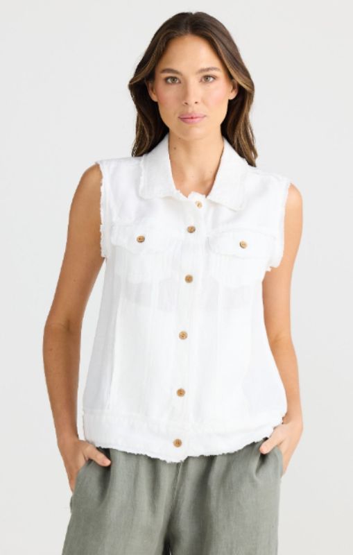 Shanty - Monza Vest White Linen - SH24285-1