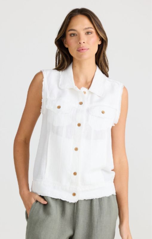 Shanty - Monza Vest White Linen - SH24285-1