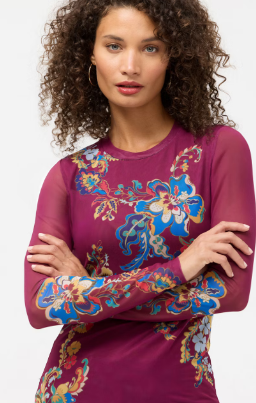 Johnny Was - Natalie long sleeve mesh Tee Vista Pacifico