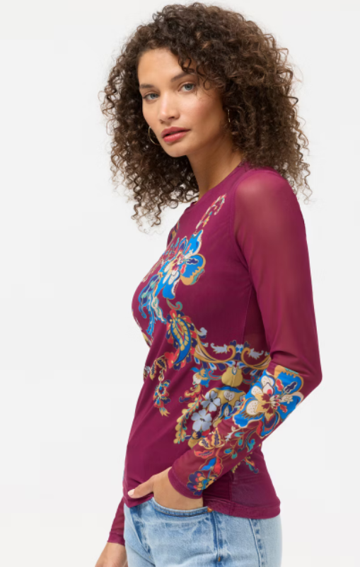 Johnny Was - Natalie long sleeve mesh Tee Vista Pacifico