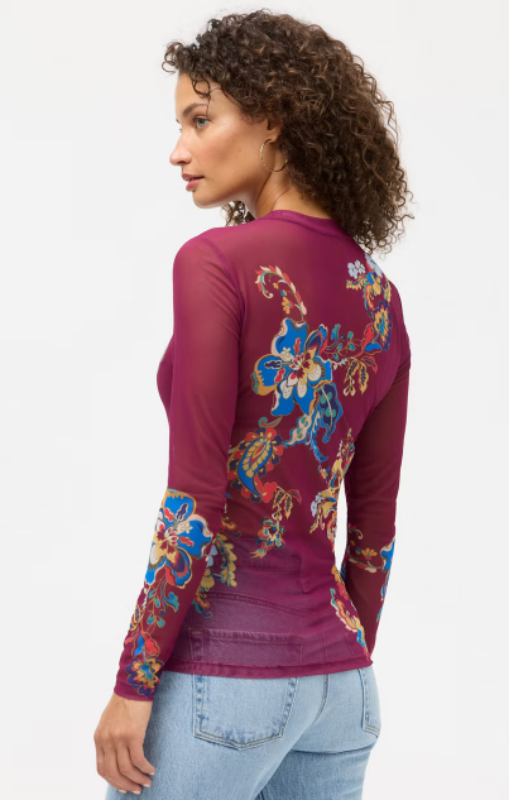 Johnny Was - Natalie long sleeve mesh Tee Vista Pacifico