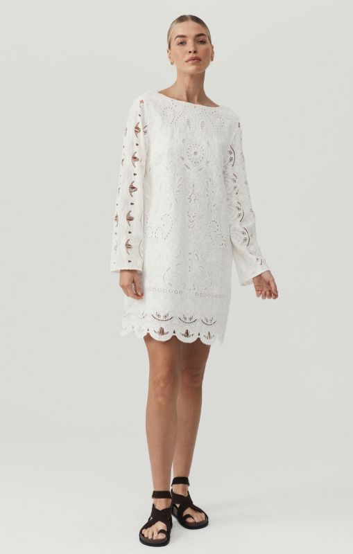 MOS - Nora Embroidery Mini Dress - Ivory - last one