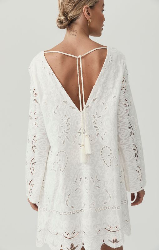 MOS - Nora Embroidery Mini Dress - Ivory - last one