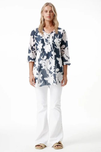 OneSeason-PoppyTop-IndigoLeaf-Cotton-NavyWhitePRINCESSBAZAAR1