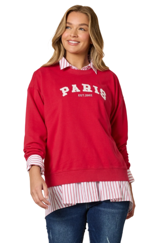 Paris emb sweatshirt red 48581 threadz princess bazaar