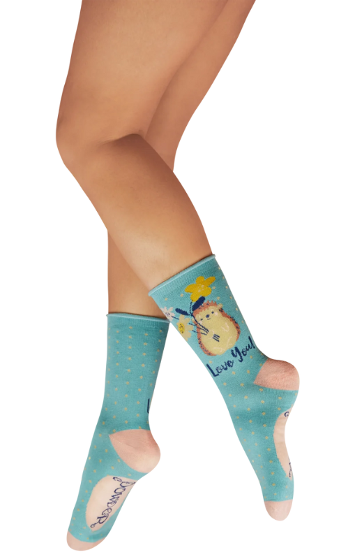Powder-HedgehogSharingLoveLadiesAnkleSocks-Aqua-SOC705princessbazaar