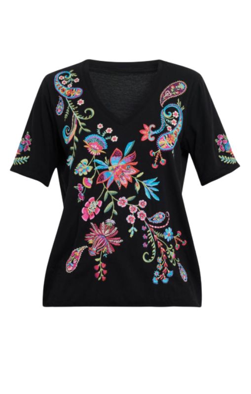 JOHNNY WAS - RAW HEM V-NECK TEE- KARIME - last one