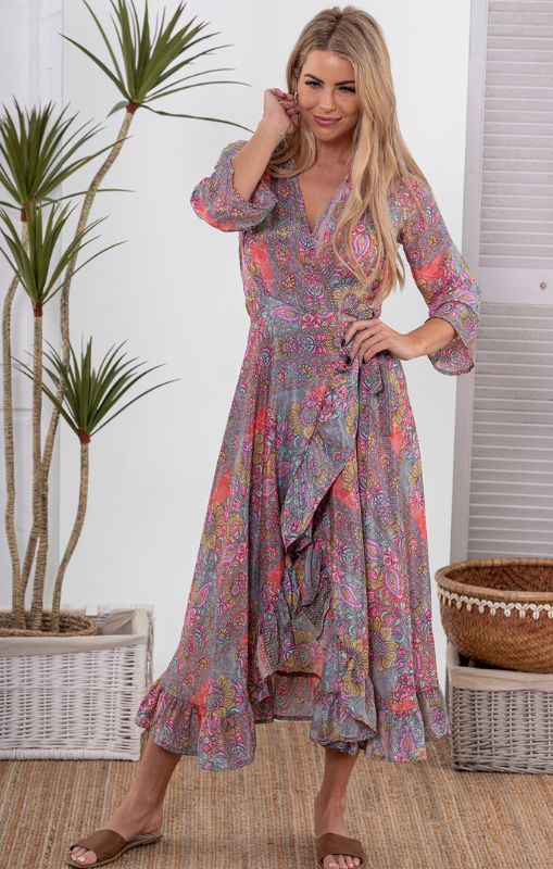 Ryla long sleeve wrap dress LDR-04 Cienna  princessbazaar