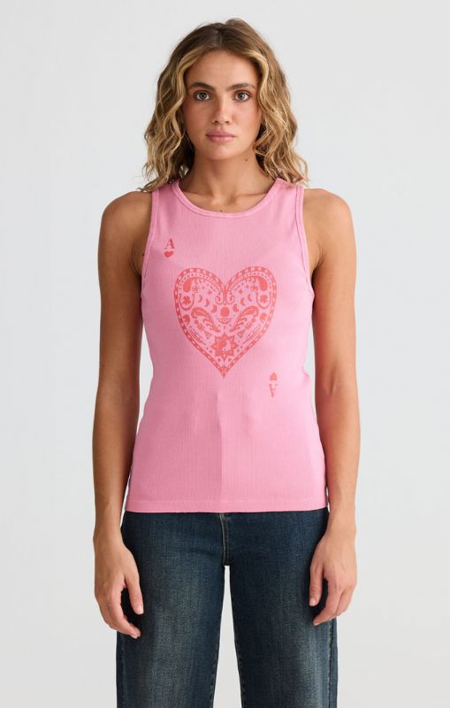 Talisman ace of hearts ribbed tank pink wash TA25311-1 princess bazaar