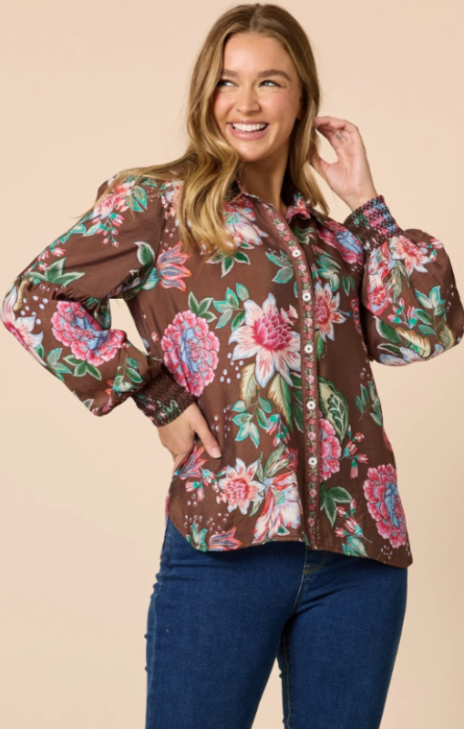 Threadz-BouquetPrintShirt-ChocolateMulti-48896princessbazaar1