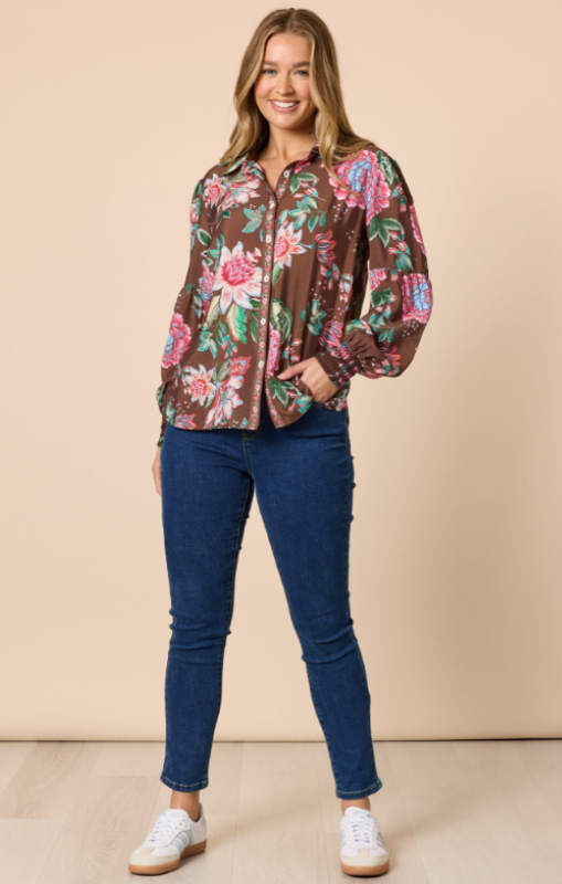 Threadz-BouquetPrintShirt-ChocolateMulti-48896princessbazaar1