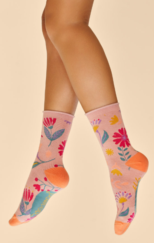 Powder Watercolour Flowers Ankle Socks Petal SOC671