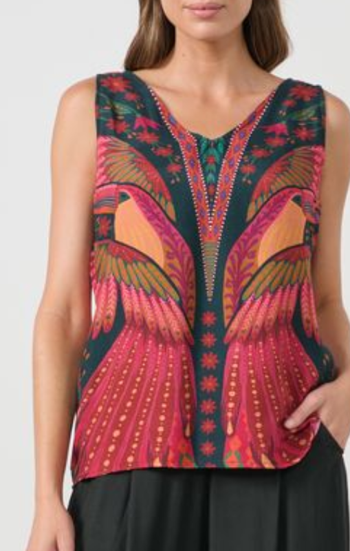 cz1004 tank top vneck kaleidoscope toucan  caju princessbazaar