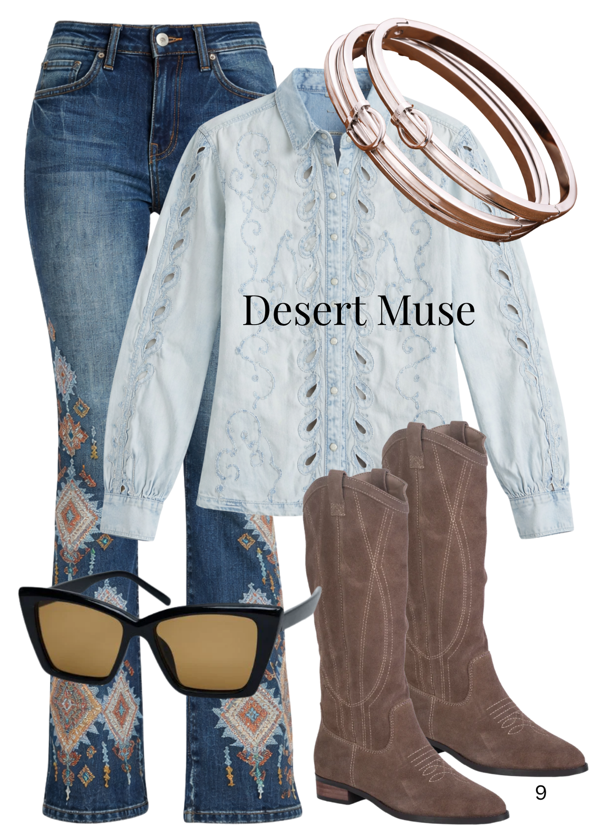 Grace In LA - Aztec Embroidery High Waist Flare - HL-52007