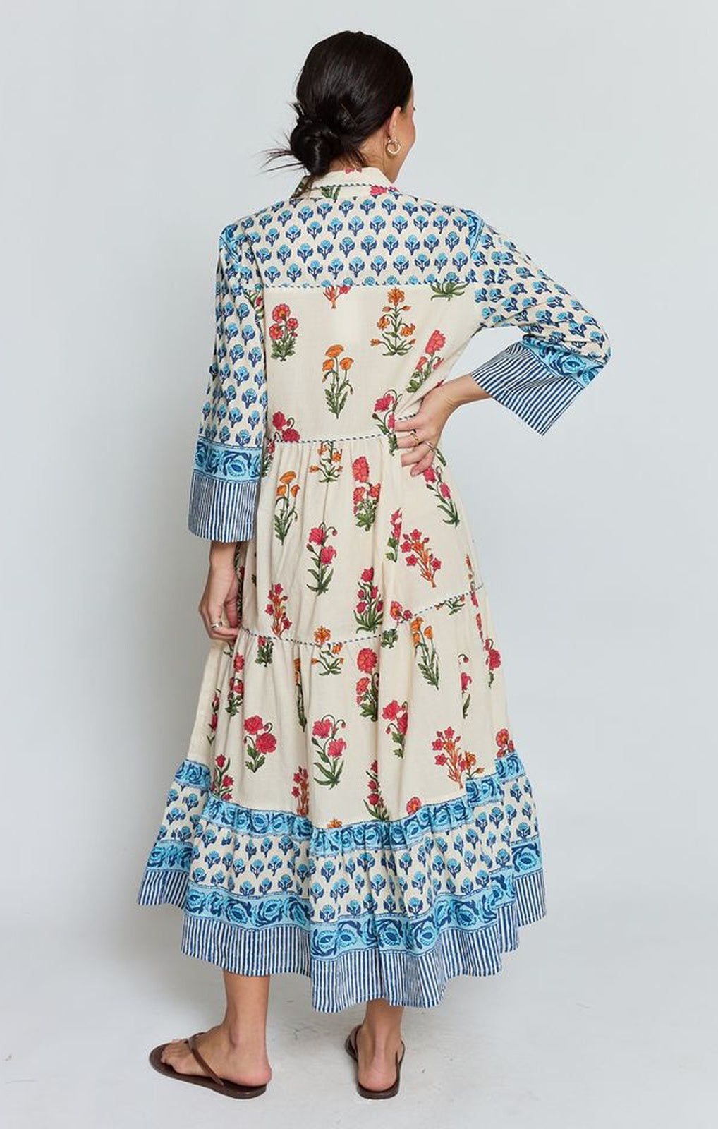 Ibisa Stirling Midi Dress cream multi full-length back view – Princess Bazaar