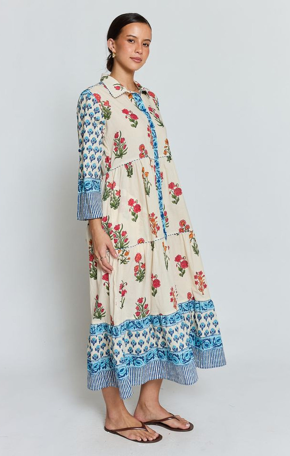 Ibisa Stirling Midi Dress cream multi full-length front view – Princess Bazaar