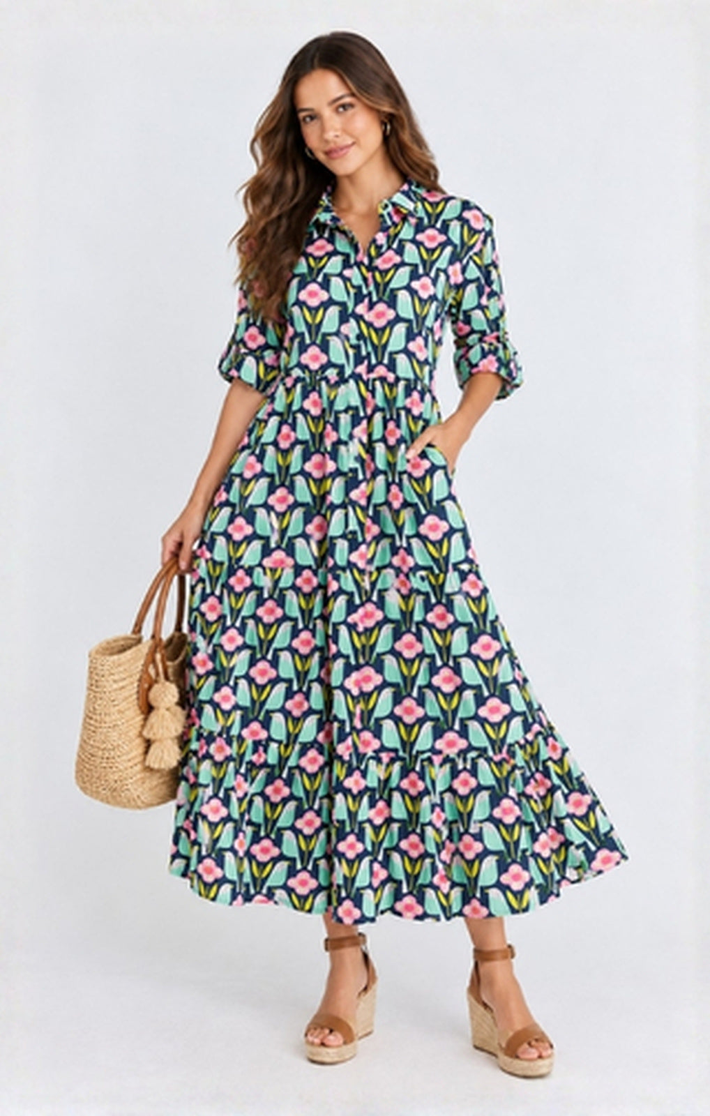 I.B.S.A. Maya Midi navy full-length front view – Princess Bazaar