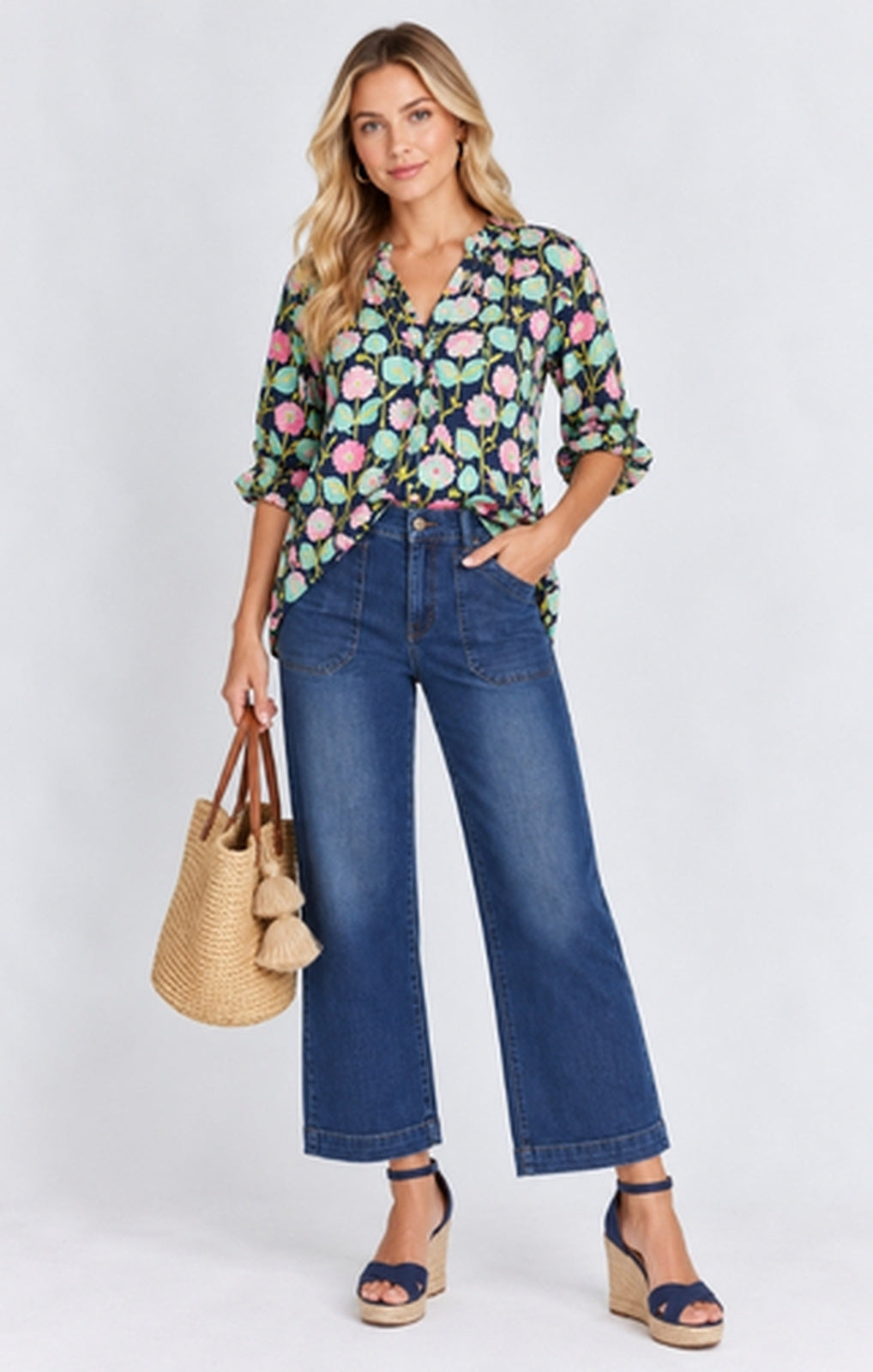 I.B.S.A. Maya Top navy full-length front view – Princess Bazaar