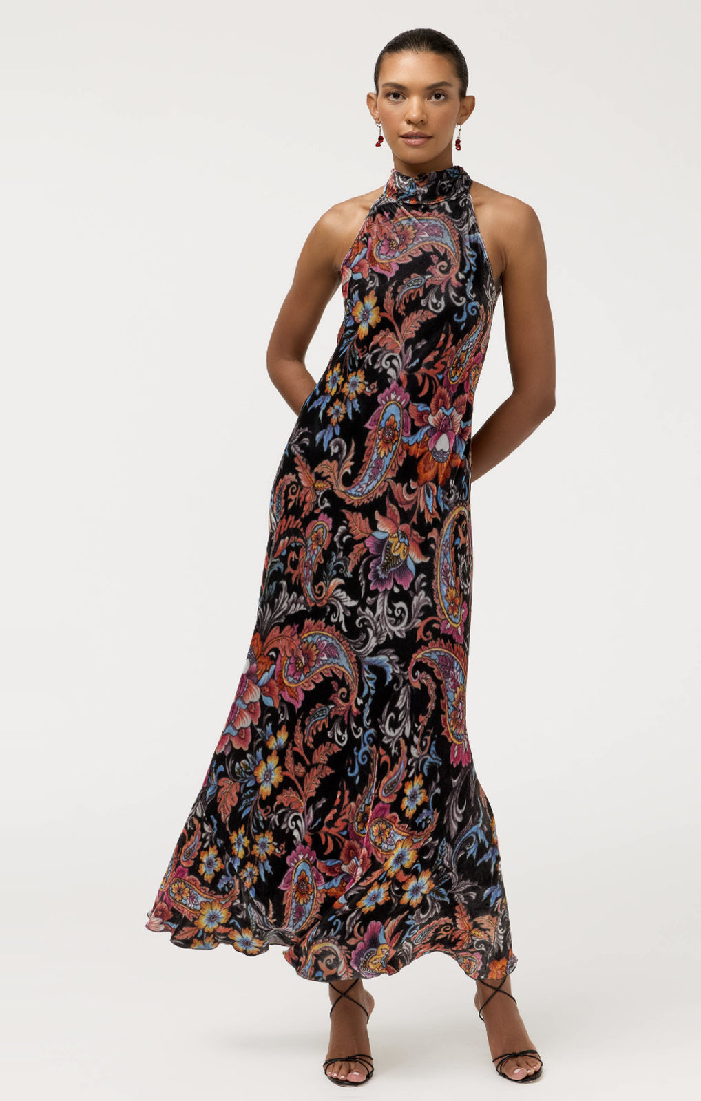 Johnny Was Eirene Maxi Halter Dress Elowen paisley print front view – Princess Bazaar
