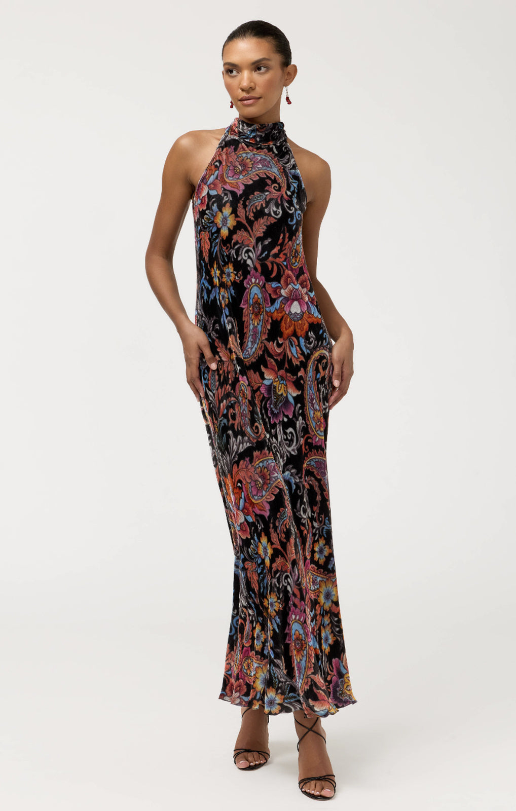 Johnny Was Eirene Maxi Halter Dress Elowen paisley print front view – Princess Bazaar