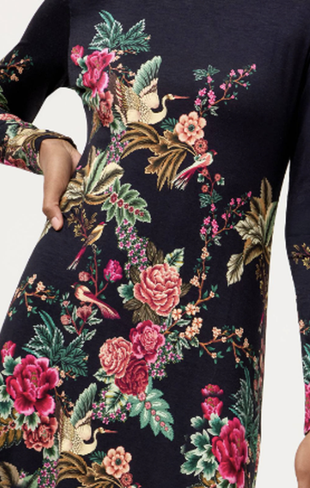 Johnny Was The Janie Favorite Long Sleeve Midi Dress Lyrata black floral front view – Princess Bazaar