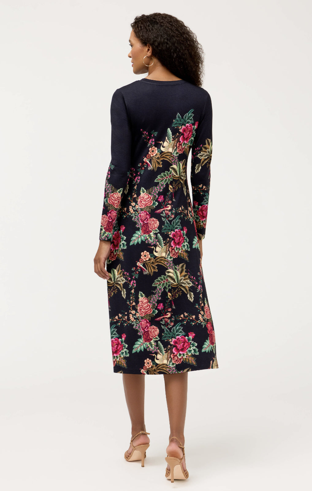 Johnny Was The Janie Favorite Long Sleeve Midi Dress Lyrata black floral front view – Princess Bazaar