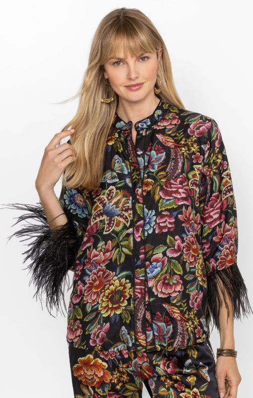 Johnny Was - Lewella Feather Trim Kimono - last one