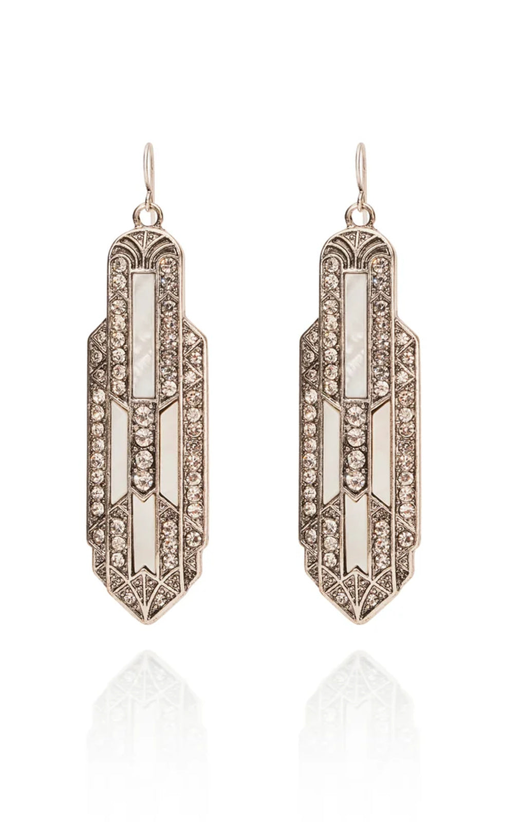 Lovett & Co Art Deco Empire State Earrings silver front view – Princess Bazaar