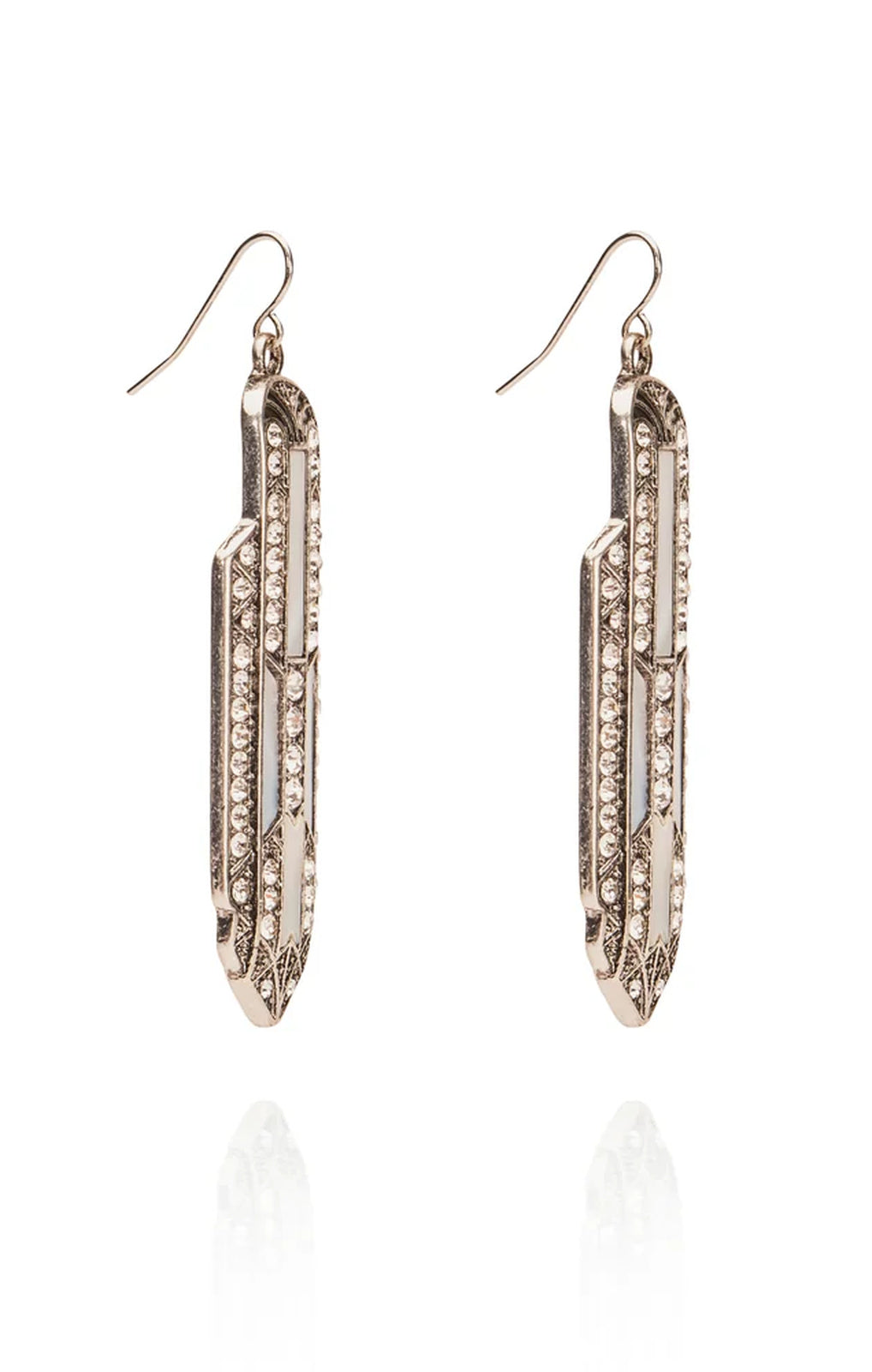 Lovett &amp; Co Art Deco Empire State Earrings silver front view – Princess Bazaar