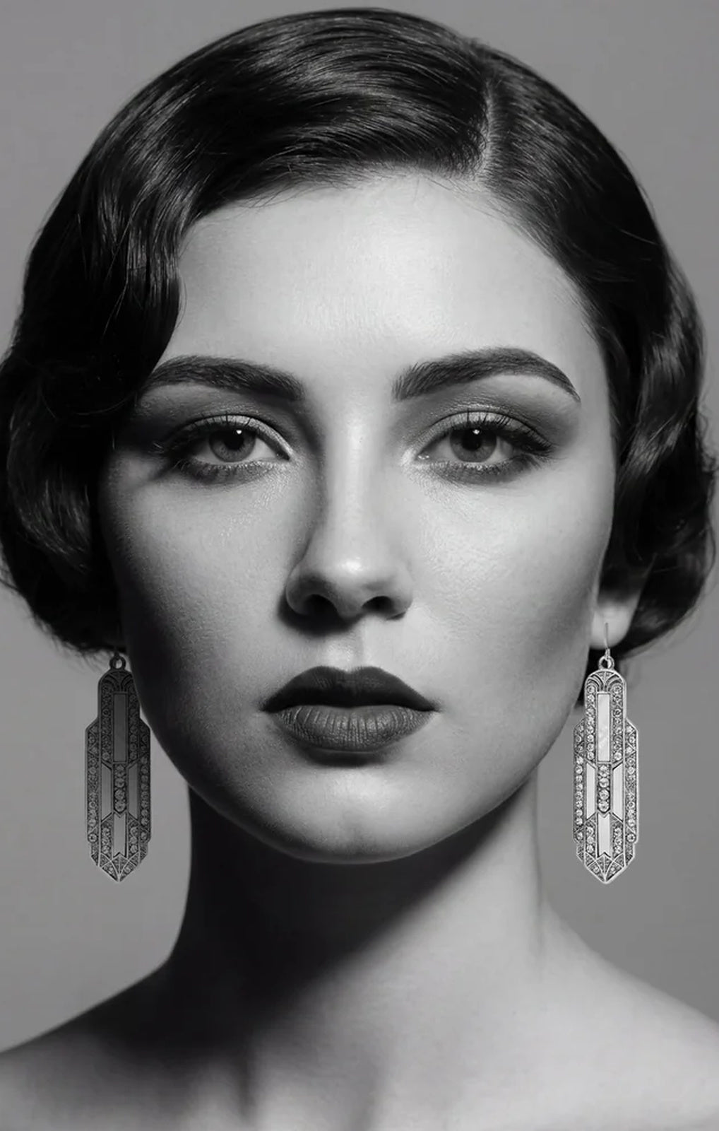 Lovett &amp; Co Art Deco Empire State Earrings silver front view – Princess Bazaar