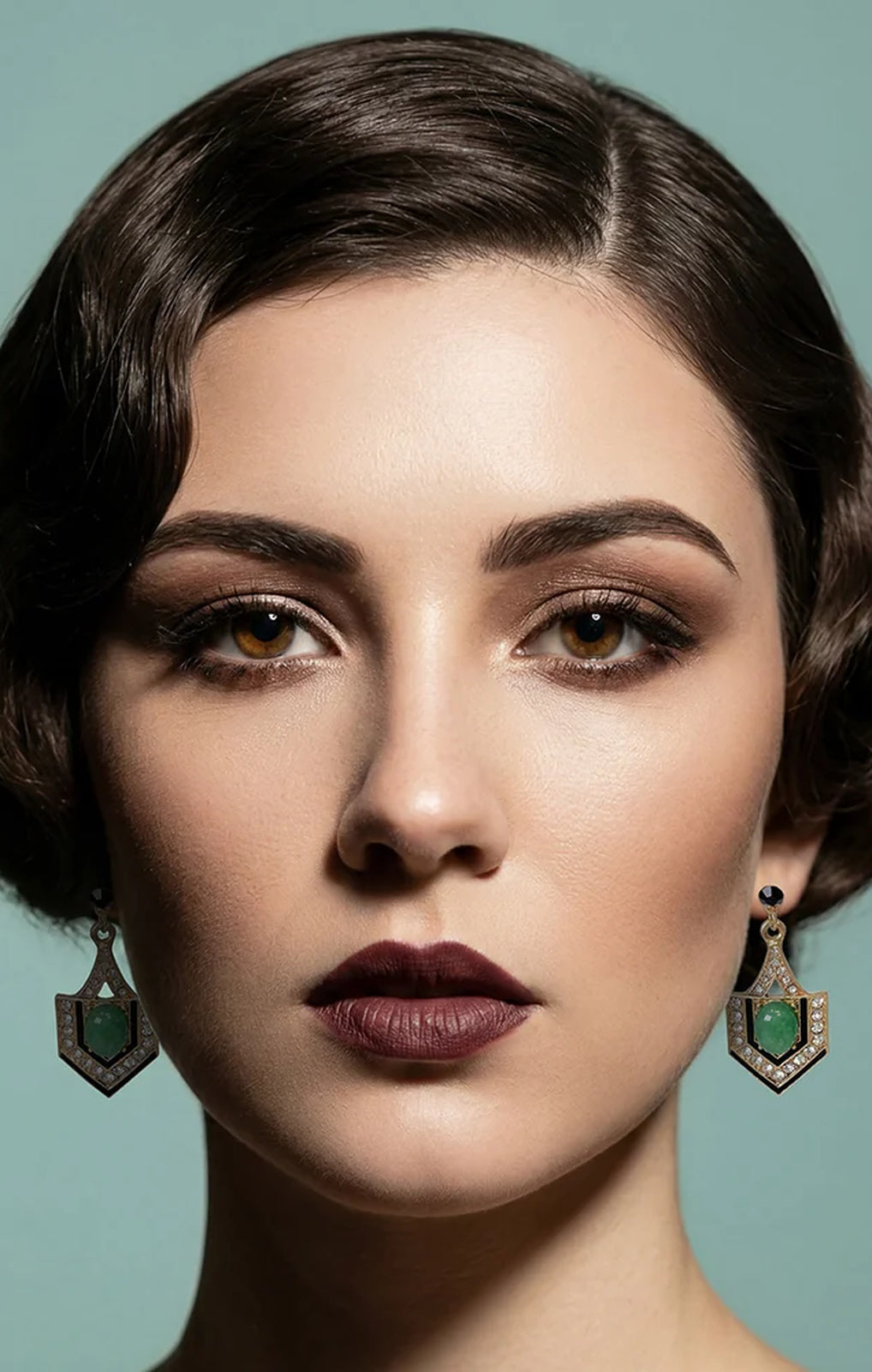 Lovett &amp; Co Deco Fan Earrings green gold front view – Princess Bazaar