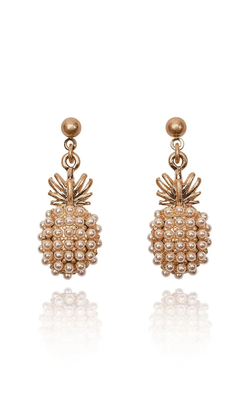 Lovett & Co Pineapple Pearl Drop Earrings gold front view – Princess Bazaar