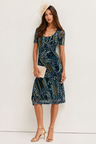 Johnny Was - SCOOP NECK RUCHED FRONT MESH MIDI DRESS - MONTECITO